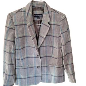 NWOT Chadwicks of Boston Blazer Jacket Sz 12P Wool Blend Gray with Green Blue